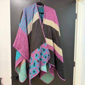 Vibrant Striped and Leopard Print Poncho
